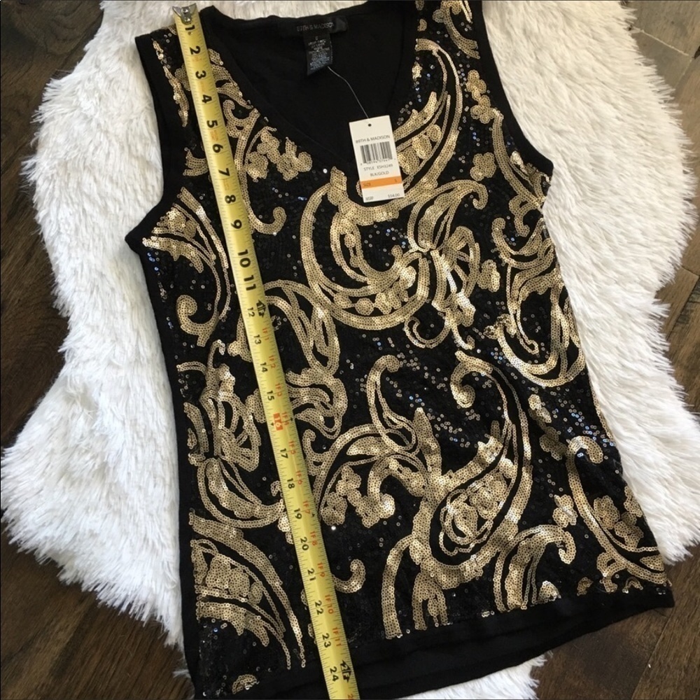 89TH & Madison black gold sequin sleeveless top NWT small - Picture 4 of 9